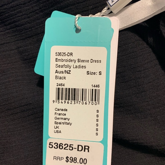 Seafolly New Folk Embroidery Sleeve Dress Black Size Small NWT - Picture 4 of 4